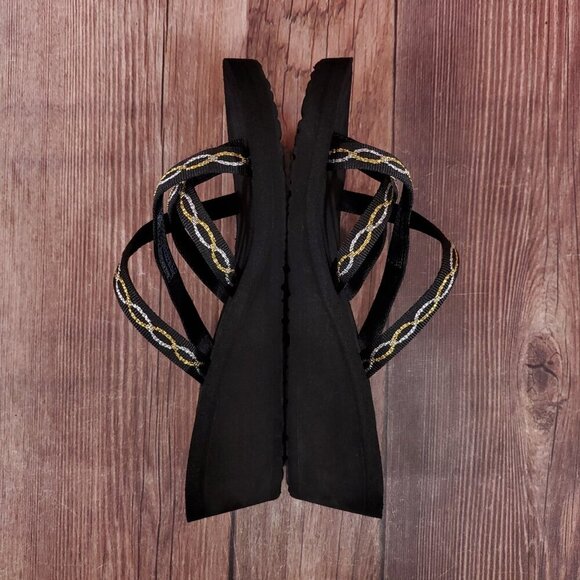 Teva Womens Size 6 Mush Mandalyn Ola 2 Black Gold Silver Wedge Sandals - Picture 10 of 14